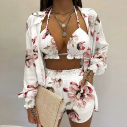 Women's Sexy Three-piece Set Spring Beach Fashion Shorts Set