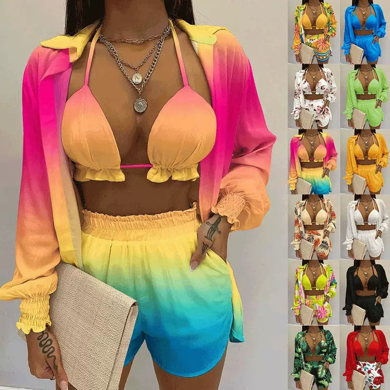 Women's Sexy Three-piece Set Spring Beach Fashion Shorts Set