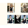 Black one-piece swimsuit for women with a French V-neck to slim and hide the belly