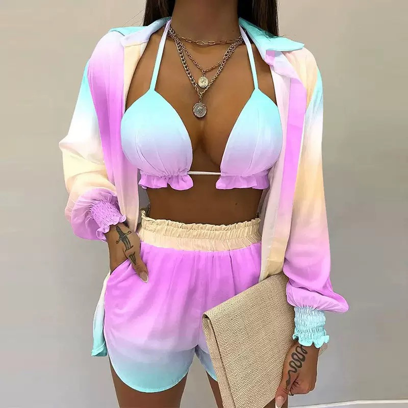 Women's Sexy Three-piece Set Spring Beach Fashion Shorts Set