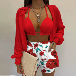 Women's Sexy Three-piece Set Spring Beach Fashion Shorts Set