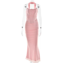 Summer fashion new bra top tie hanging neck high waist slim wrap hip skirt set