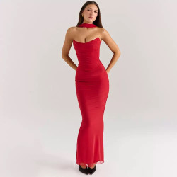 Summer fashion new bra top tie hanging neck high waist slim wrap hip skirt set