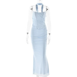Summer fashion new bra top tie hanging neck high waist slim wrap hip skirt set