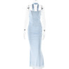 Summer fashion new bra top tie hanging neck high waist slim wrap hip skirt set