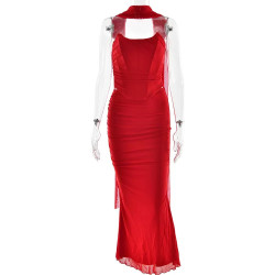 Summer fashion new bra top tie hanging neck high waist slim wrap hip skirt set