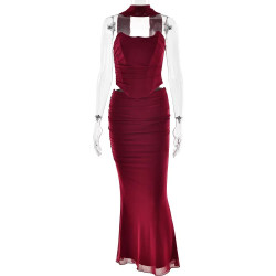 Summer fashion new bra top tie hanging neck high waist slim wrap hip skirt set