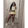 Navel zipper short-sleeved top waist-length hip-wrapped short skirt set women