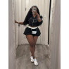 Navel zipper short-sleeved top waist-length hip-wrapped short skirt set women