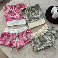 Contrast colour waist camouflage characteristic hooded sweatshirt casual straight sweatpants fashion two-piece set women