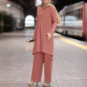 Muslim fashion women's clothing spring and autumn new solid colour long-sleeved lace collar round-neck top set