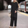 Muslim fashion women's clothing spring and autumn new solid colour long-sleeved lace collar round-neck top set