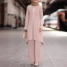 Muslim fashion women's clothing spring and autumn new solid colour long-sleeved lace collar round-neck top set