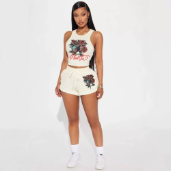 Printed vest shorts casual set