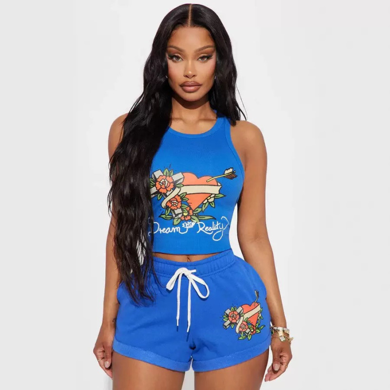 Printed vest shorts casual set