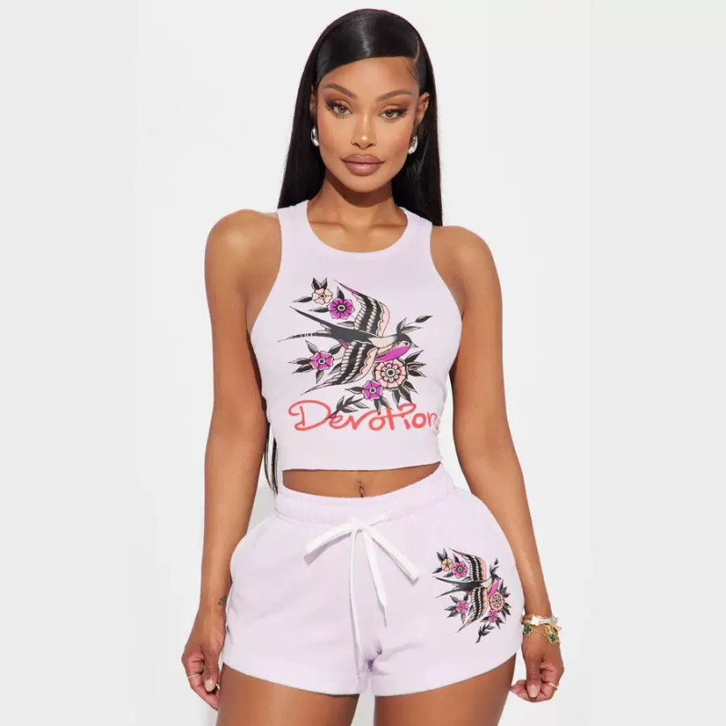 Printed vest shorts casual set