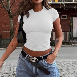 Spring and summer solid colour top waist-tight short slim body navel T-shirt