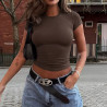 Spring and summer solid colour top waist-tight short slim body navel T-shirt