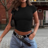 Spring and summer solid colour top waist-tight short slim body navel T-shirt