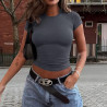 Spring and summer solid colour top waist-tight short slim body navel T-shirt