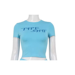 Summer women's clothing new fashion trend letter print slim slimming round-neck hot girl pure cotton T-shirt
