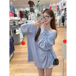 Breathable sunscreen printed blouse long-sleeved T-shirt women's summer loose slimming medium and long exposed top