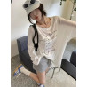 Breathable sunscreen printed blouse long-sleeved T-shirt women's summer loose slimming medium and long exposed top