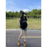 Retro sports colour matching vest women's summer loose design sense versatile bf style sleeveless off-the-shoulder T-shirt top