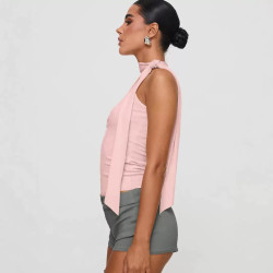 Summer sleeveless top, sexy navel and back hanging neck tie tight women's T-shirt