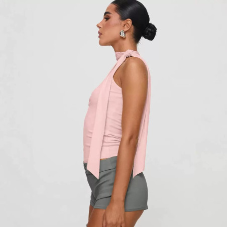 Summer sleeveless top, sexy navel and back hanging neck tie tight women's T-shirt