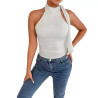 Summer sleeveless top, sexy navel and back hanging neck tie tight women's T-shirt