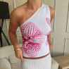 Summer new slash-shoulder printed casual all-match top T-shirt