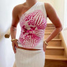 Summer new slash-shoulder printed casual all-match top T-shirt