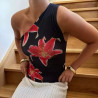 Summer new slash-shoulder printed casual all-match top T-shirt