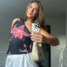 Summer new slash-shoulder printed casual all-match top T-shirt