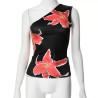 Summer new slash-shoulder printed casual all-match top T-shirt