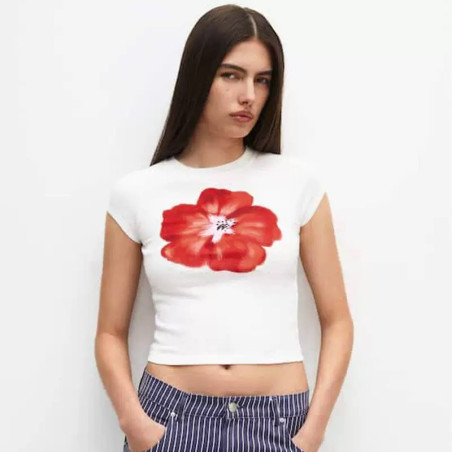 Summer street fashion printed round-neck short-sleeved navel T-shirt