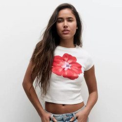 Summer street fashion printed round-neck short-sleeved navel T-shirt