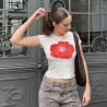Summer street fashion printed round-neck short-sleeved navel T-shirt