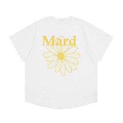 Short-sleeved small daisy dachshund dog print summer round-neck pure cotton gold high silver same style loose T-shirt women
