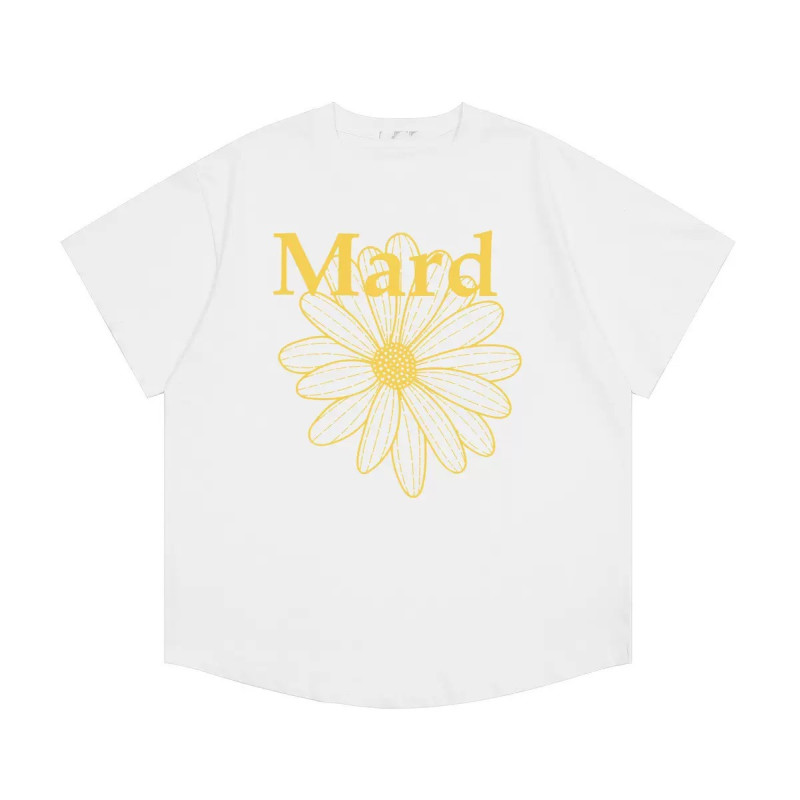 Short-sleeved small daisy dachshund dog print summer round-neck pure cotton gold high silver same style loose T-shirt women