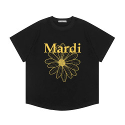 Short-sleeved small daisy dachshund dog print summer round-neck pure cotton gold high silver same style loose T-shirt women