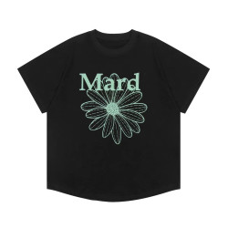 Short-sleeved small daisy dachshund dog print summer round-neck pure cotton gold high silver same style loose T-shirt women