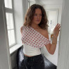 New hot girl polka dot chiffon T-shirt sexy stitching backless lace-fit waist top
