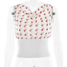 New hot girl polka dot chiffon T-shirt sexy stitching backless lace-fit waist top