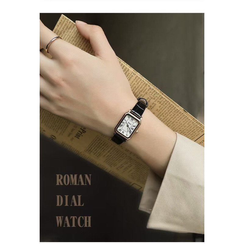 Retro small dial ladies watch niche high-end genuine leather small square watch light luxury temperament quartz watch
