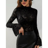 Sexy cashew flower lace slim body slim outerwear with flared sleeve top for women
