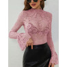 Sexy cashew flower lace slim body slim outerwear with flared sleeve top for women