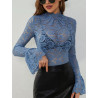 Sexy cashew flower lace slim body slim outerwear with flared sleeve top for women