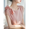 French high-end chiffon shirt women's niche beautiful temperament short-sleeved loose pink top summer